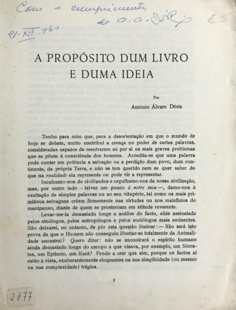 A propósito dum livro e duma ideia