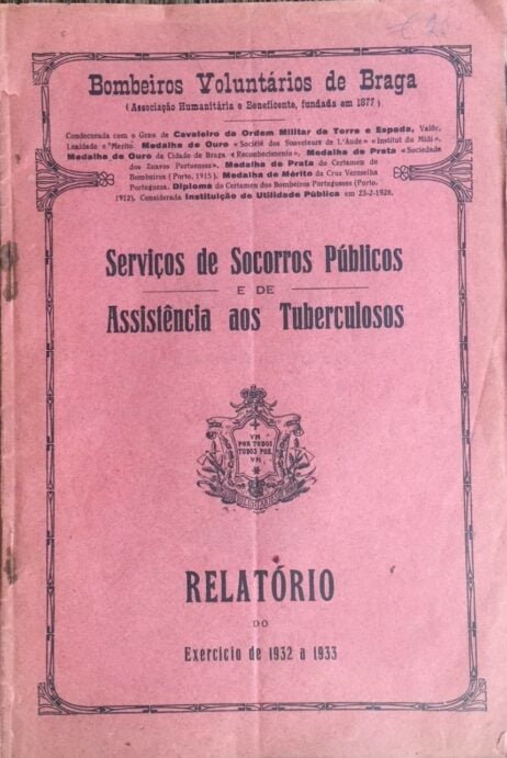 Bombeiros Voluntários de Braga - Serviços de Socorros Públicos e de Assistência aos Tuberculosos - Relatório do Exercicio de 1932 a 1933