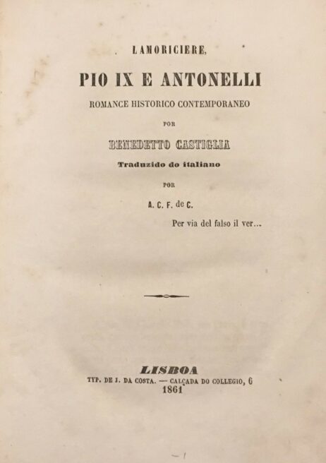 Lamoriciere, Pio IX e Antonelli: Romance Historico Contemporaneo